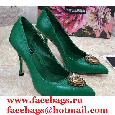 Dolce & Gabbana Heel 10.5cm Quilted Leather Devotion Pumps Green 2021 - Click Image to Close